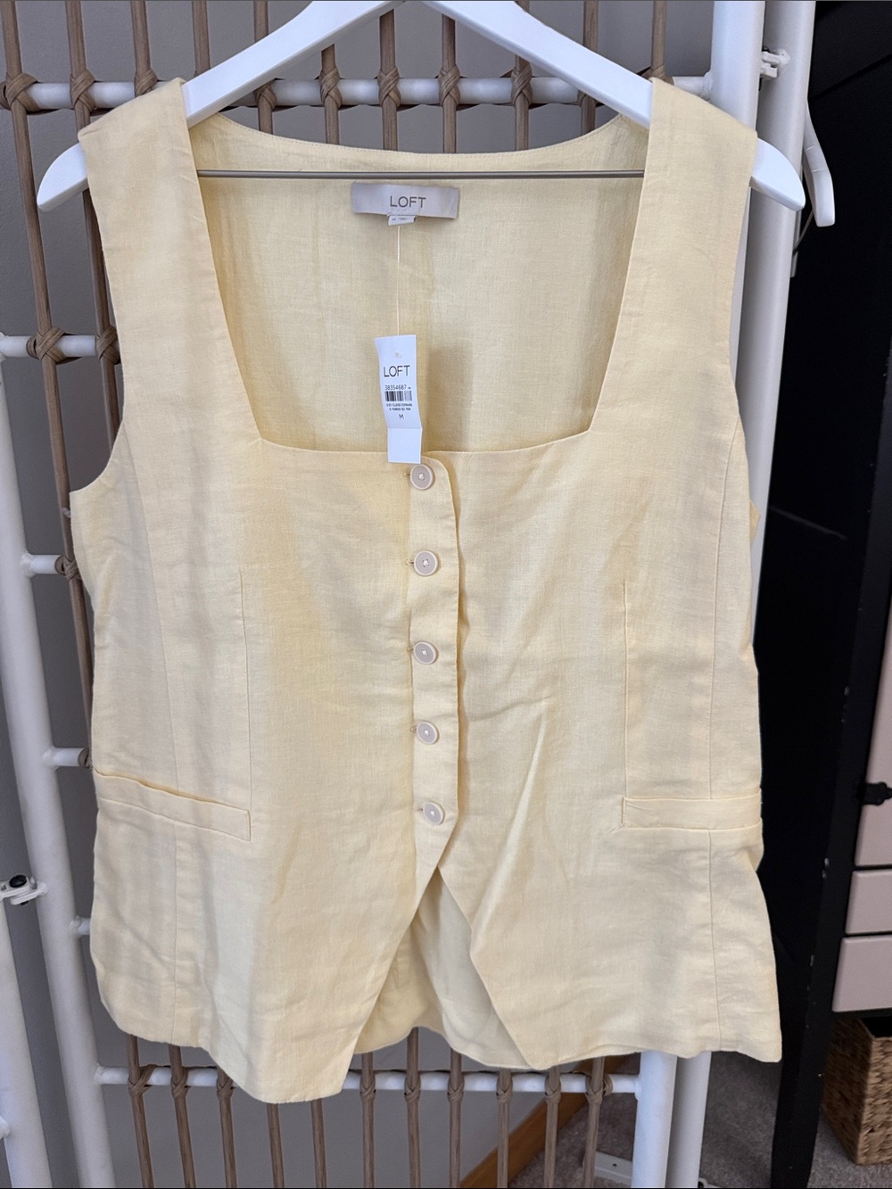 LOFT Pale Yellow Linen Button-Front Tank Vest